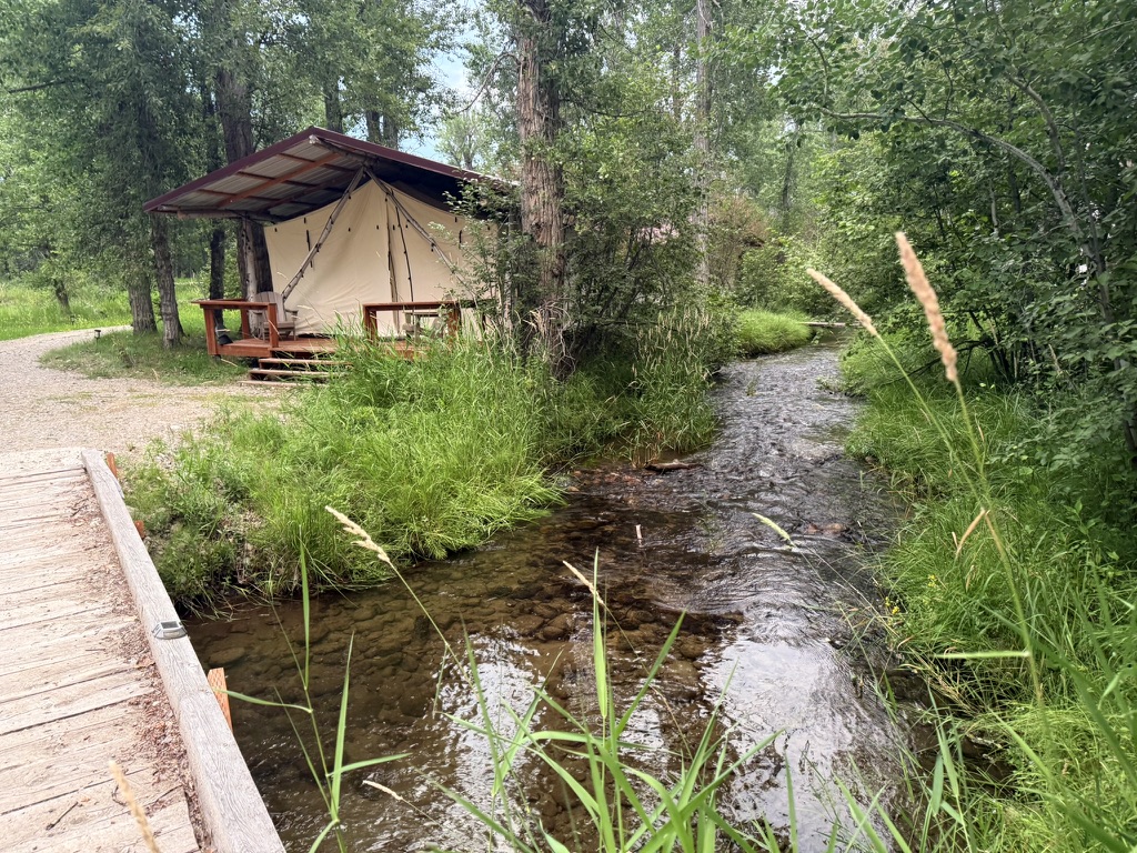 Canvas accommodations beside East Rosebud Creek