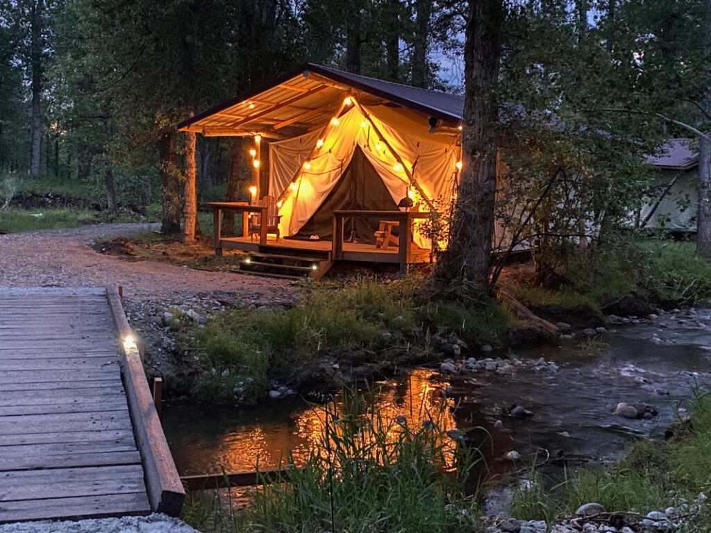 Canvas accommodation beside East Rosebud Creek