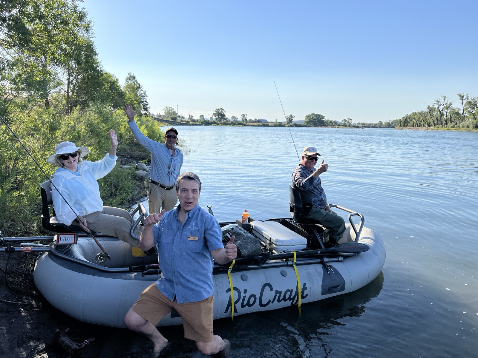 Guides Greg Swoboda and Pablo Manavella launching with guests on the river