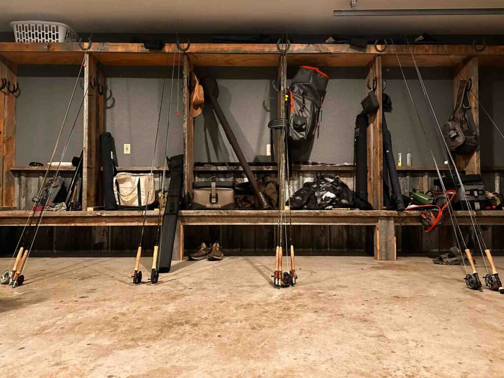 Rod and gear storage room with individual guest lockers